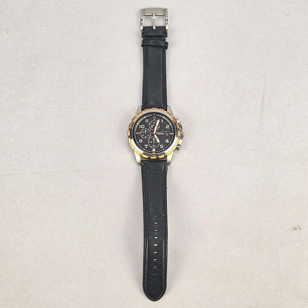 Fossil Dean FS4545 Mens Watch Chronograph Black Dial Leather Band New Battery